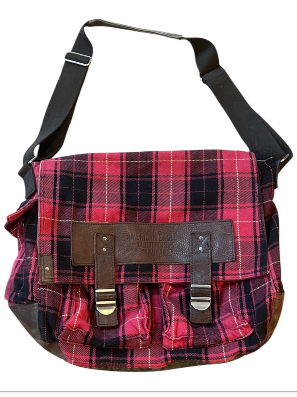 Vintage Y2K American Eagle Outfitter Red Plaid Messenger Bag